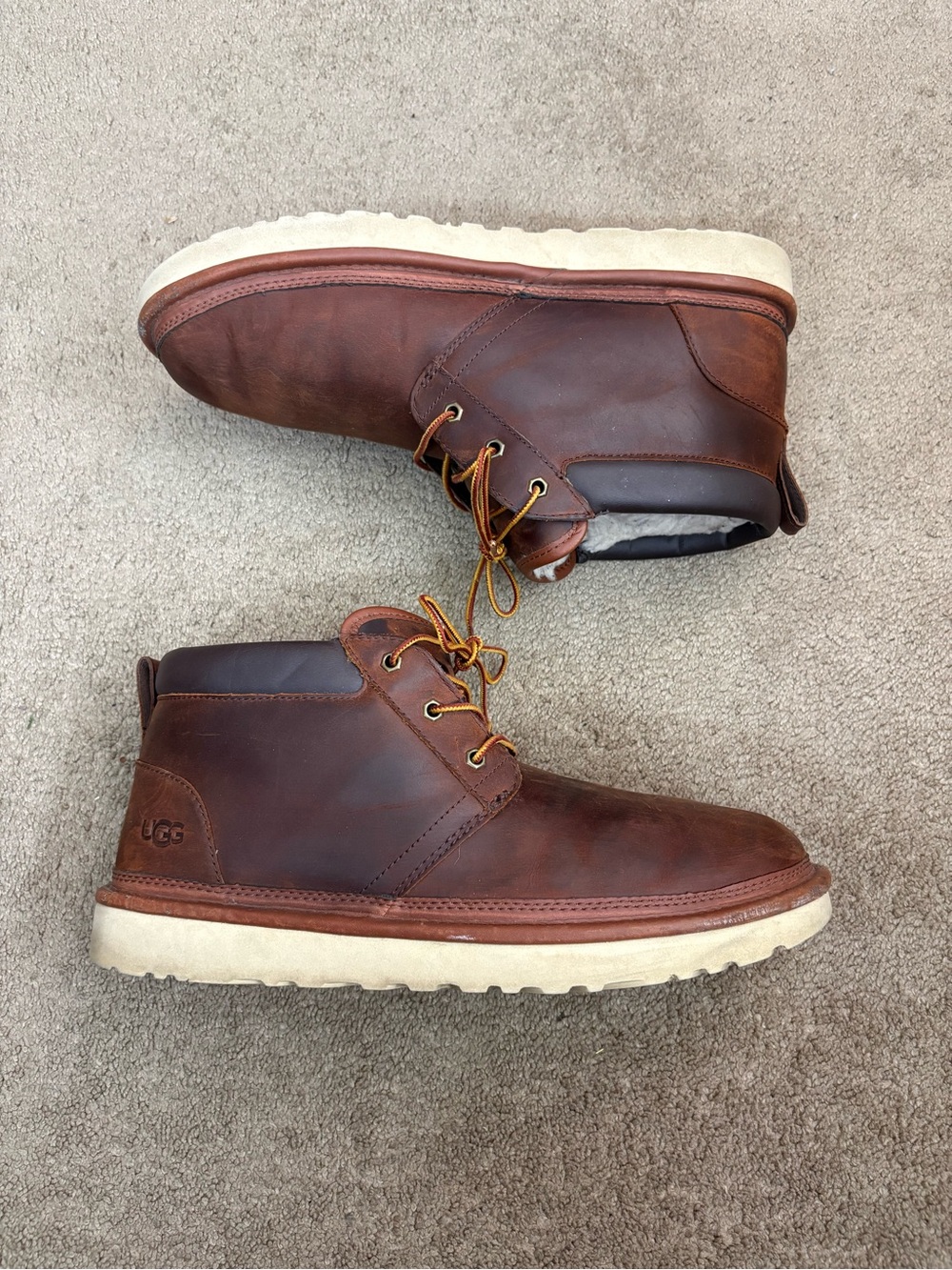 UGG Neumel Chukka Utility Boots Mens 13 Brown Leather Sherpa Lined Lace Up Shoes